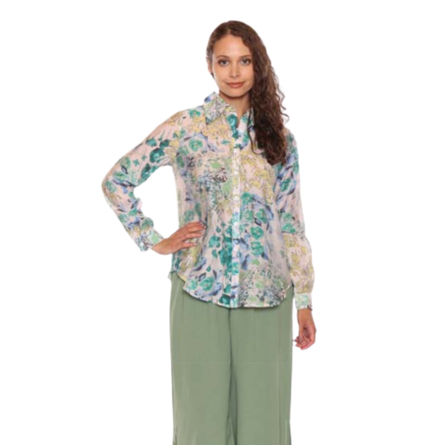 Papa Fashions Teal Floral Button Up