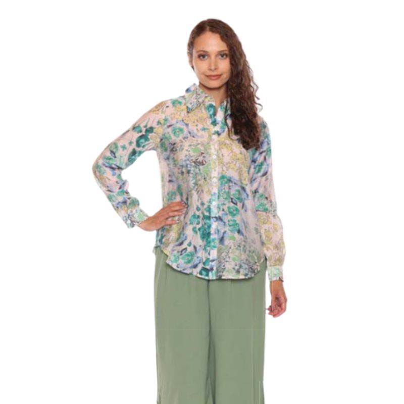 Papa Fashions Teal Floral Button Up