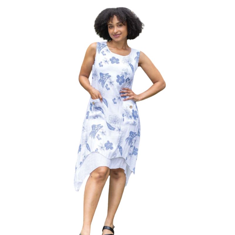 Papa Fashions White Floral Pocket Dress