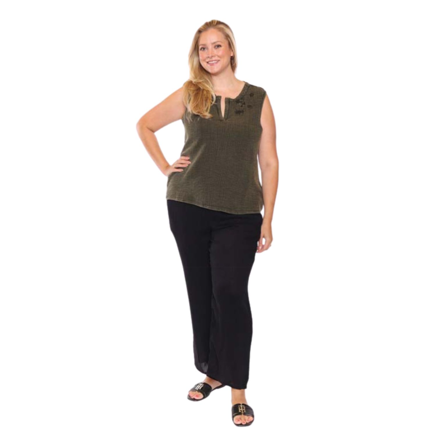 Papa Fashions Butterfly Olive Tank