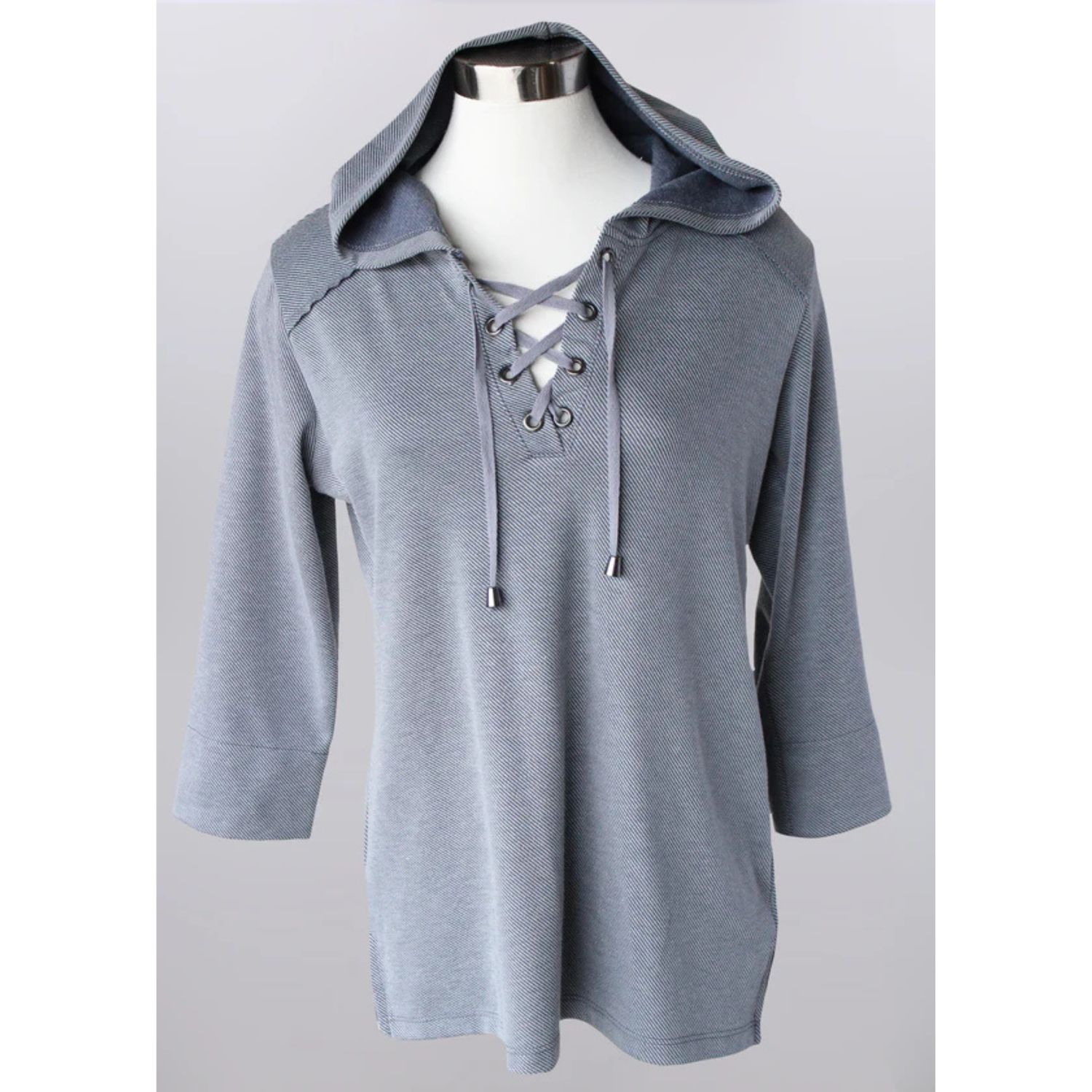 Keren Hart Striped Hooded 3/4 Sleeve