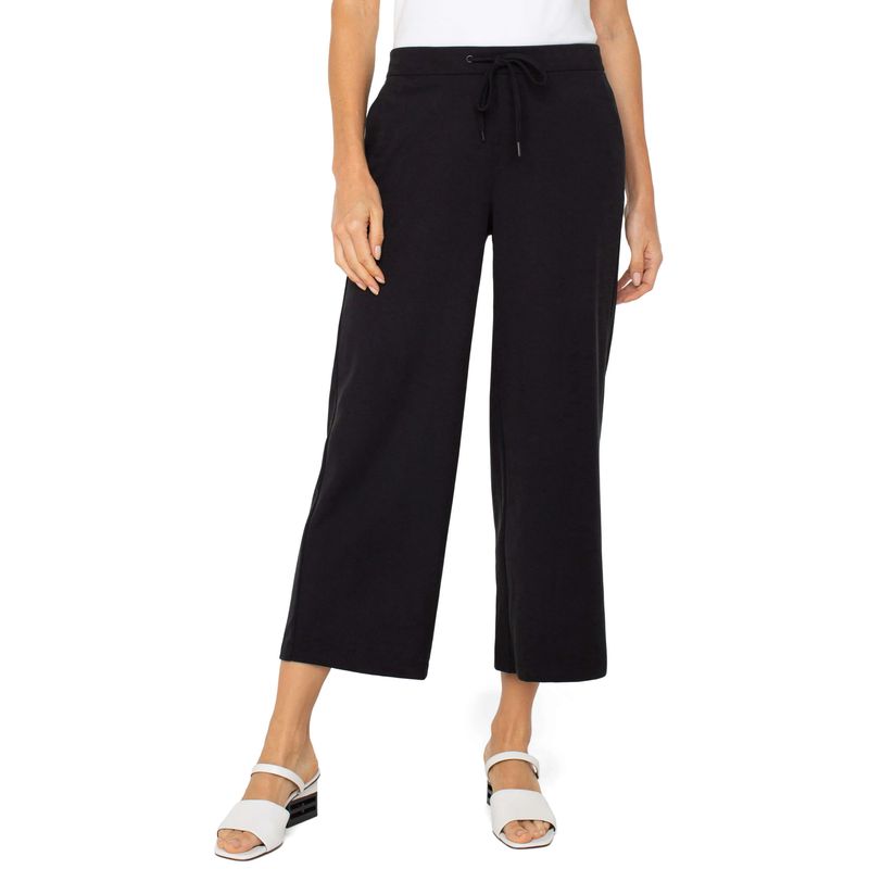 Liverpool Pull On Black Wide Leg Crop Trousers