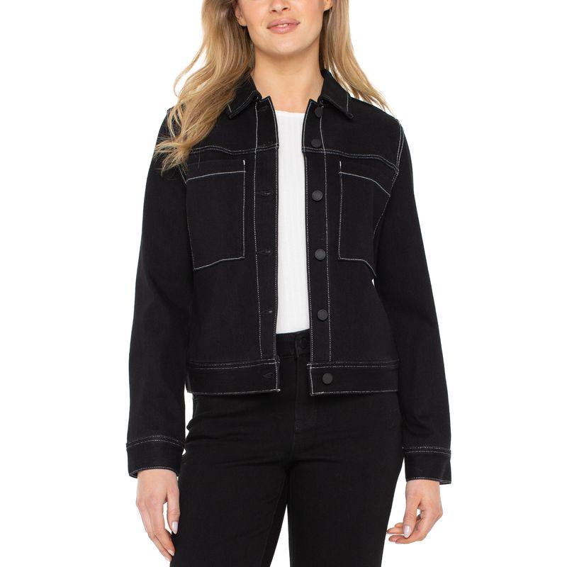 Liverpool Black &amp; White Stitching Utility Trucker Jacket