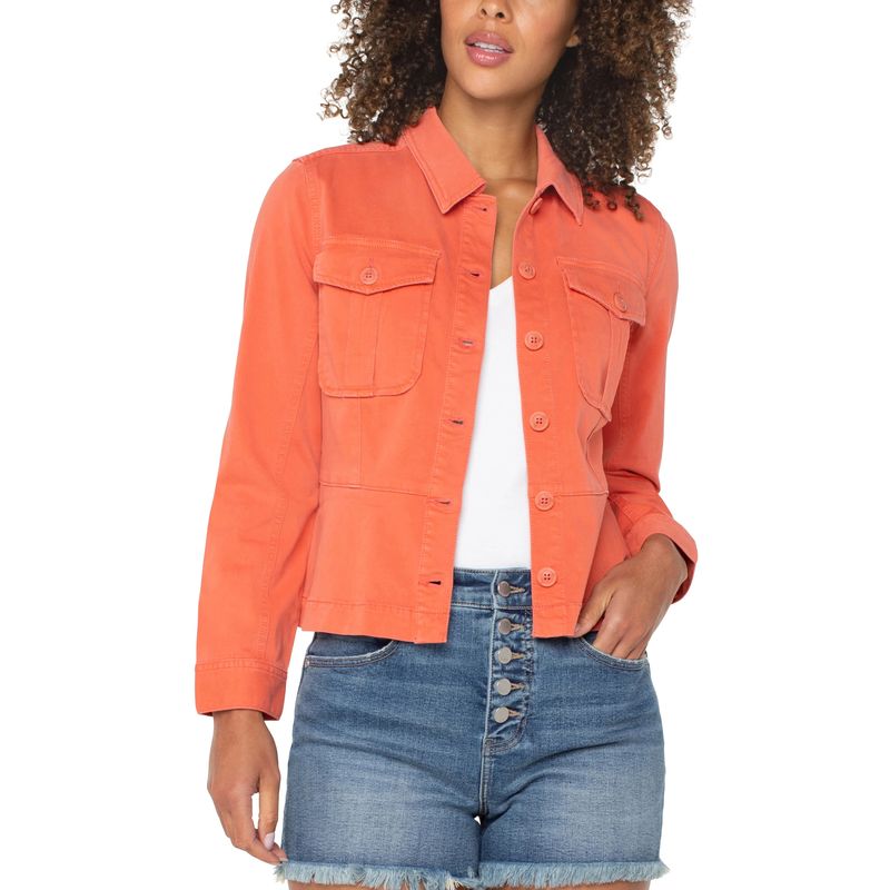 Liverpool Papaya Peplum Hem Trucker Jacket