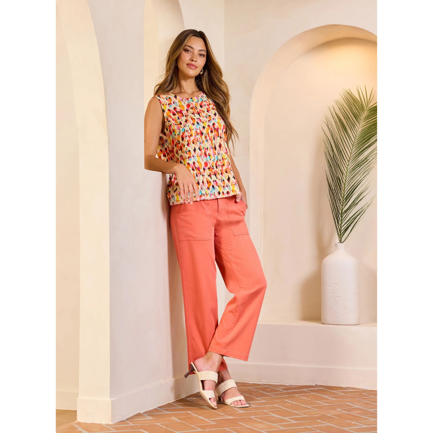 Liverpool Papaya Cargo Wide Leg Crop Pants
