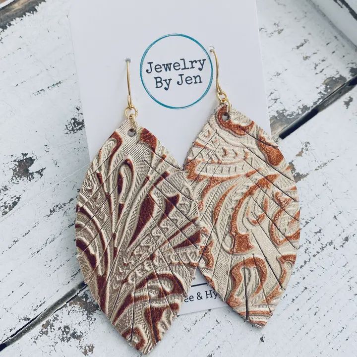 Light Gold &amp; Copper Metallic Western Fringe Leaf Earrings