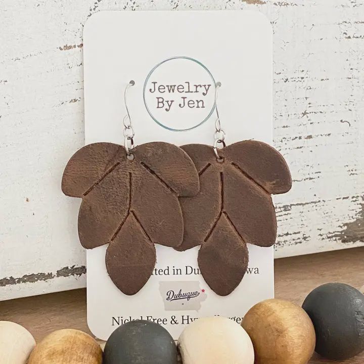 Embossed Bolero Brown Leaf Earrings