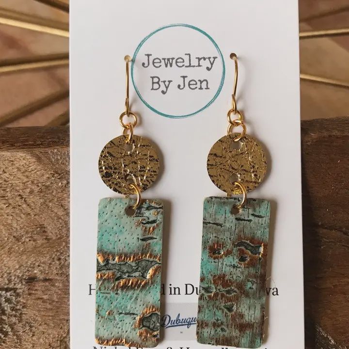 Turquoise &amp; Gold Small Bar Earrings