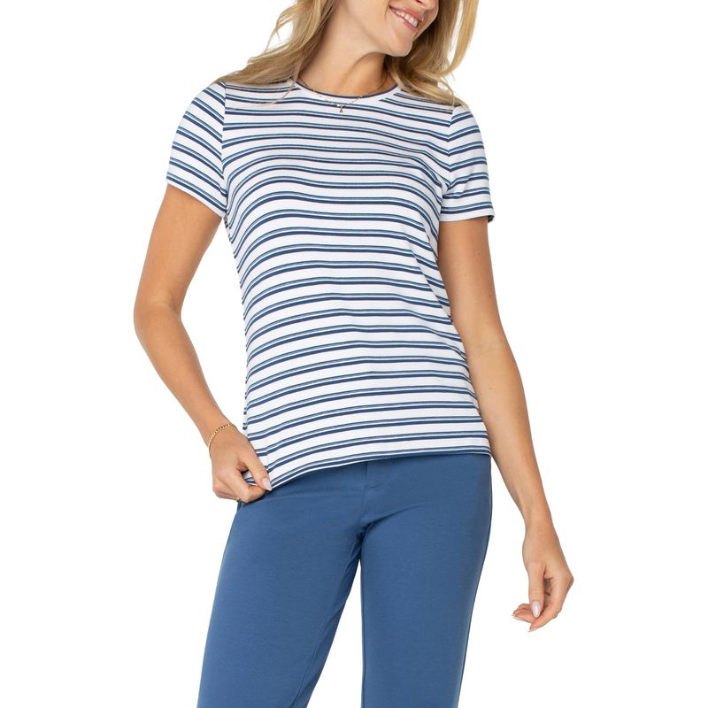 Liverpool White &amp; Indigo Dusk Blue Striped Slim Fit Knit Top