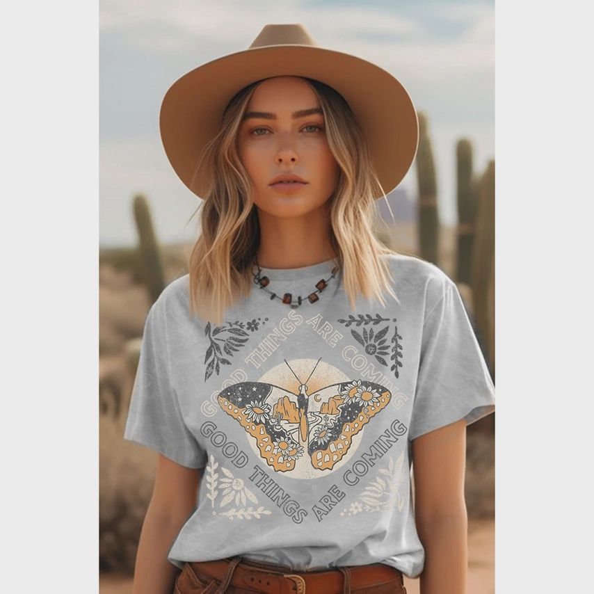 Heart &amp; Love Good Things Are Coming Grey Graphic Shirt