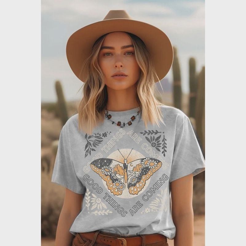 Heart &amp; Love Good Things Are Coming Grey Graphic Shirt