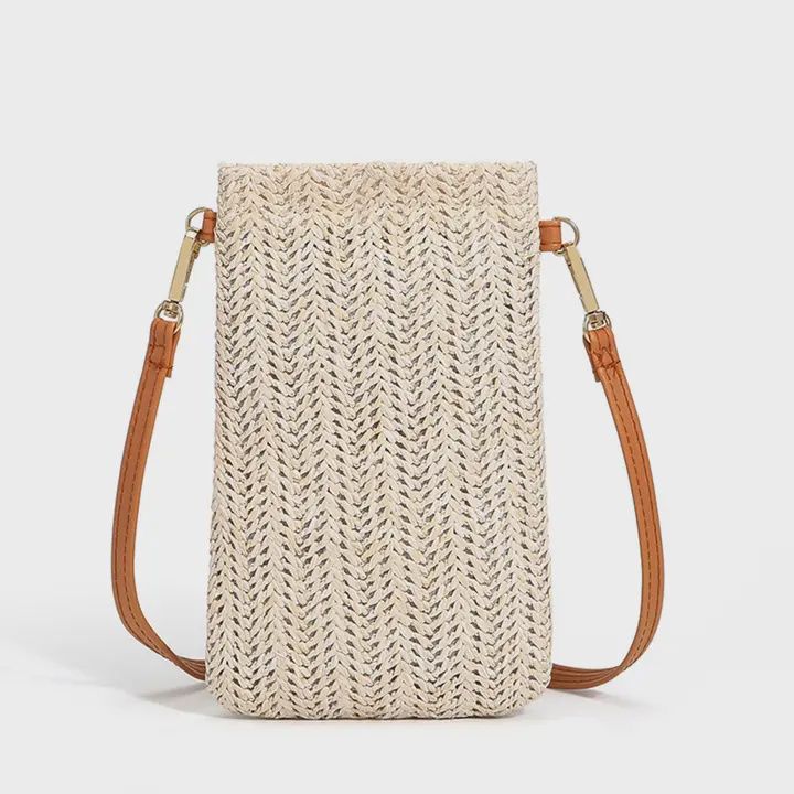 Beach Wallet Beige Woven Mobile Phone Bag