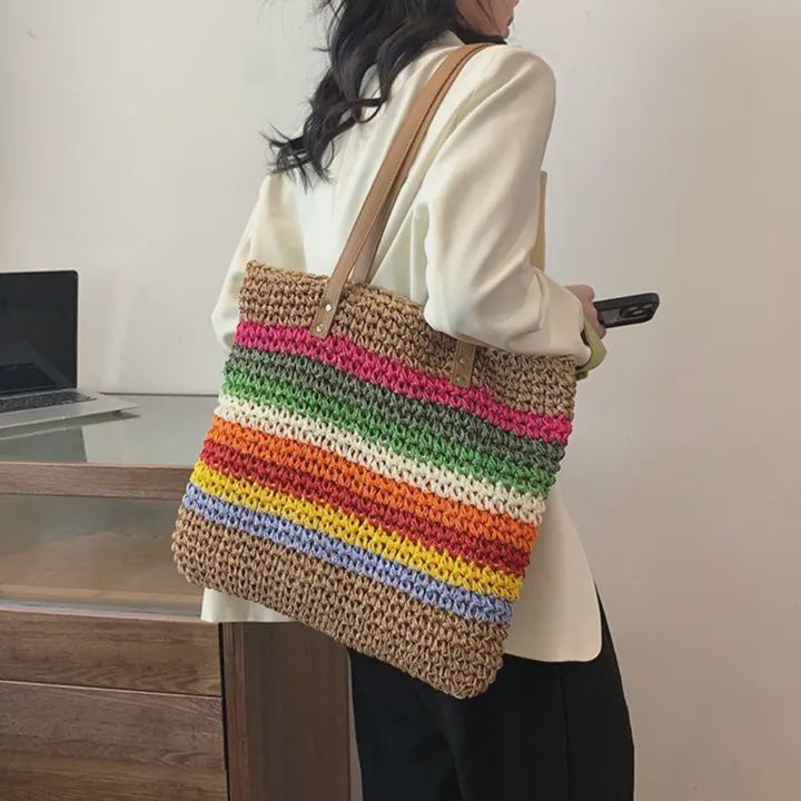 Colorful Striped Contrasting Woven Bag