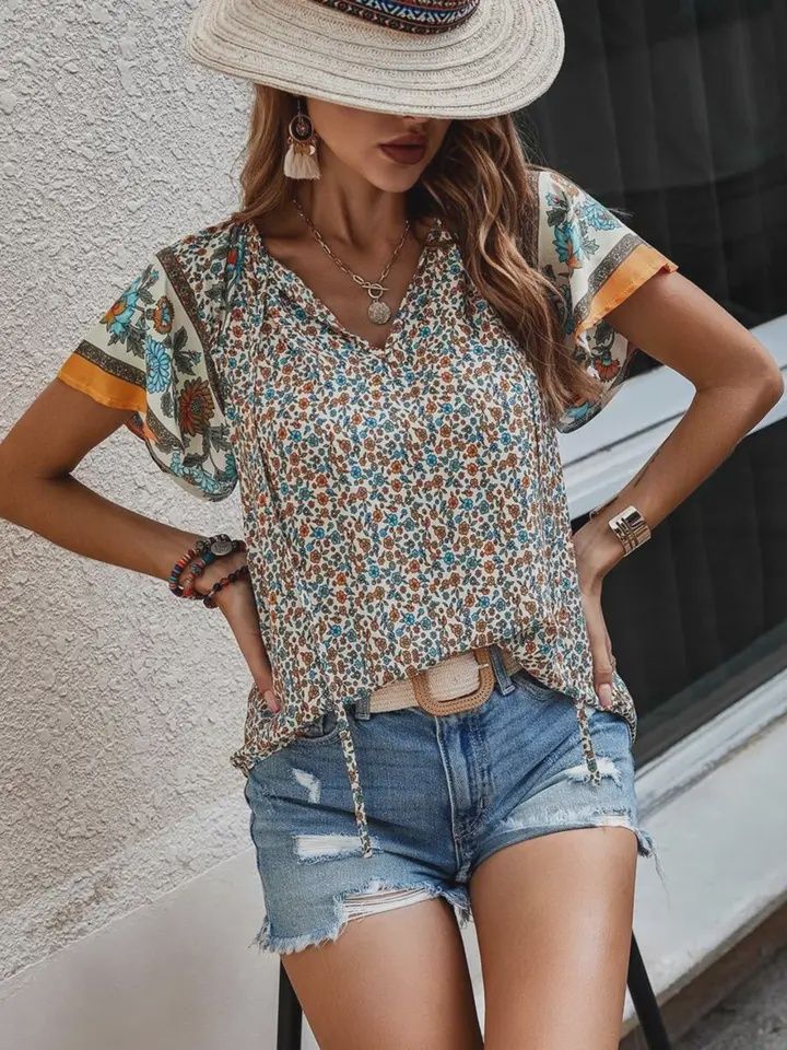 Printed Floral V-Neck Shirt