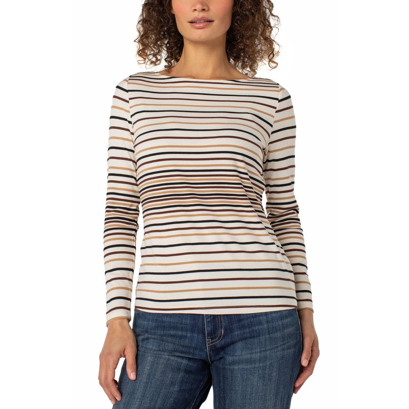 Liverpool Albst Long Sleeve Boat Neck Knit Shirt