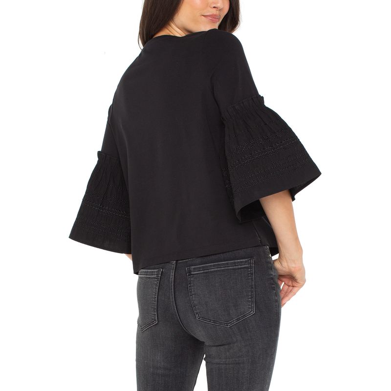 Liverpool Black 3/4 Bell Sleeve Embroidered Shirt
