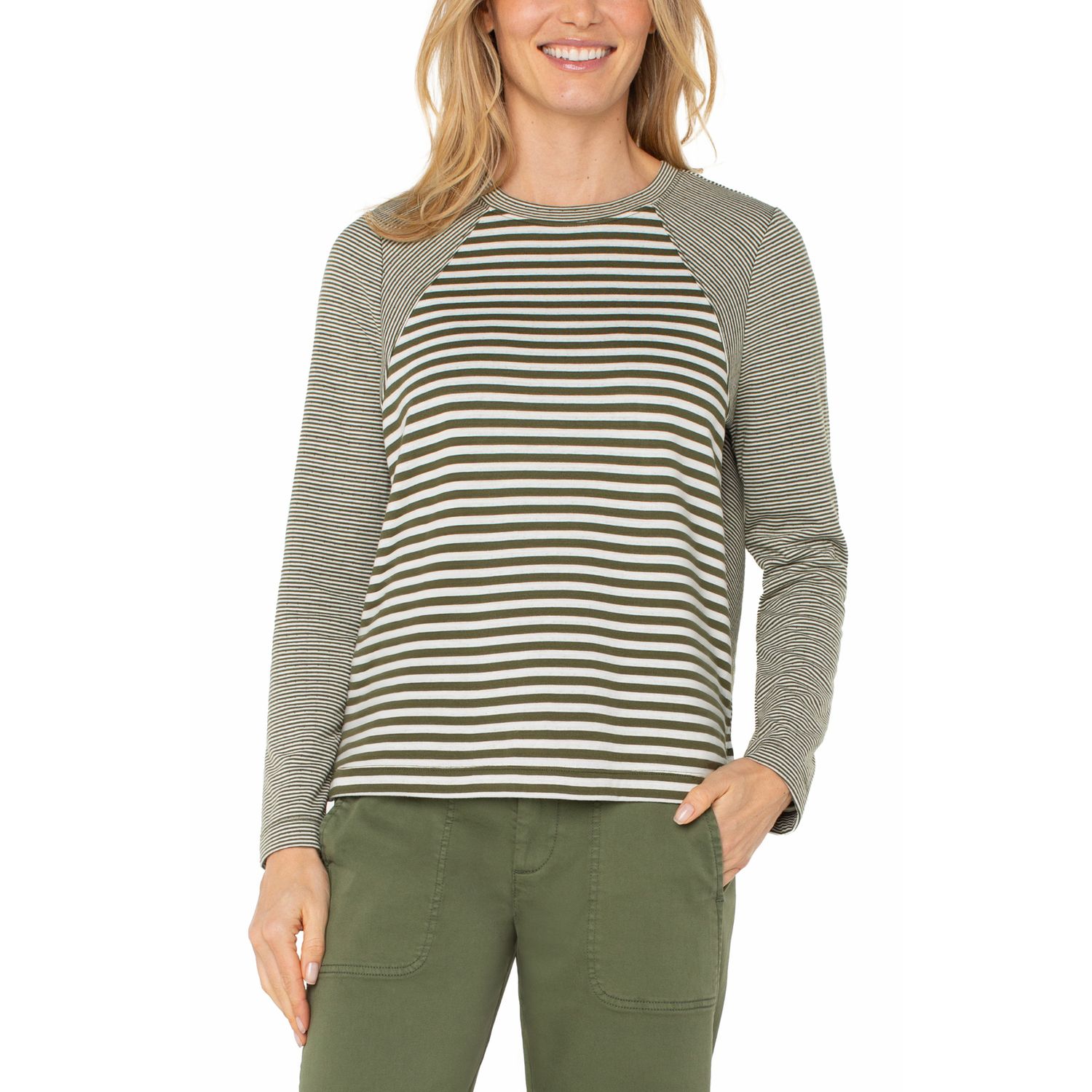Liverpool Forest Shade Striped Long Sleeve Crew Neck