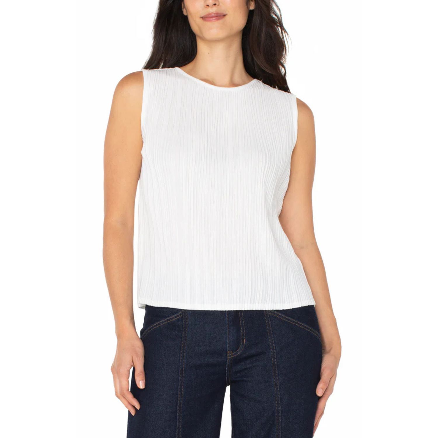 Liverpool White Sleeveless Wavy Boat Neck Tank