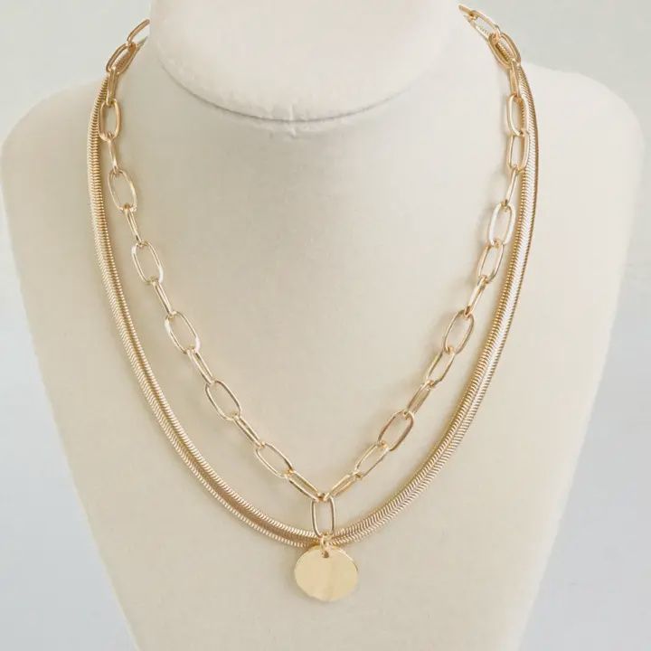 Layered Gold Tone Short Necklace