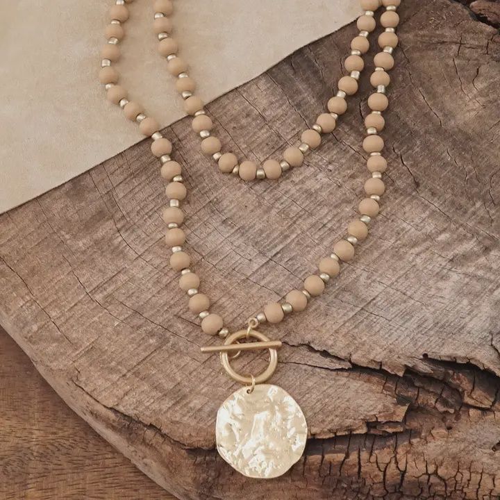 Multi Strand Wooden Short Coin Necklace