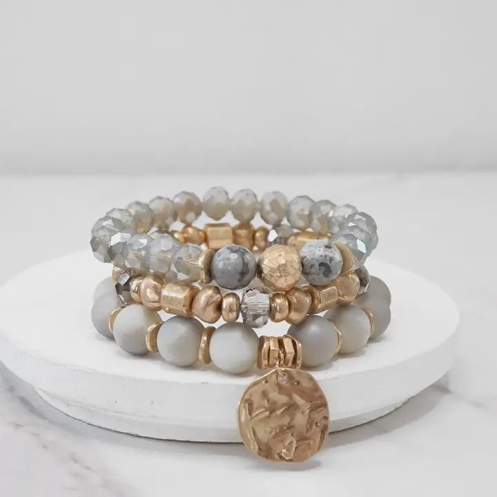 Grey Boho Beads Bracelets Set