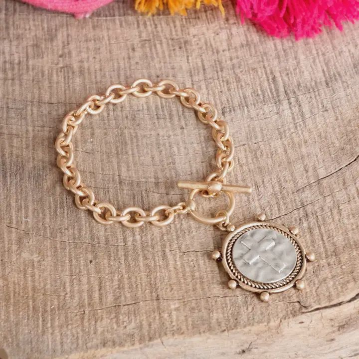 Cross Coin Chain Toggle Bracelet, Colour: Gold Tone