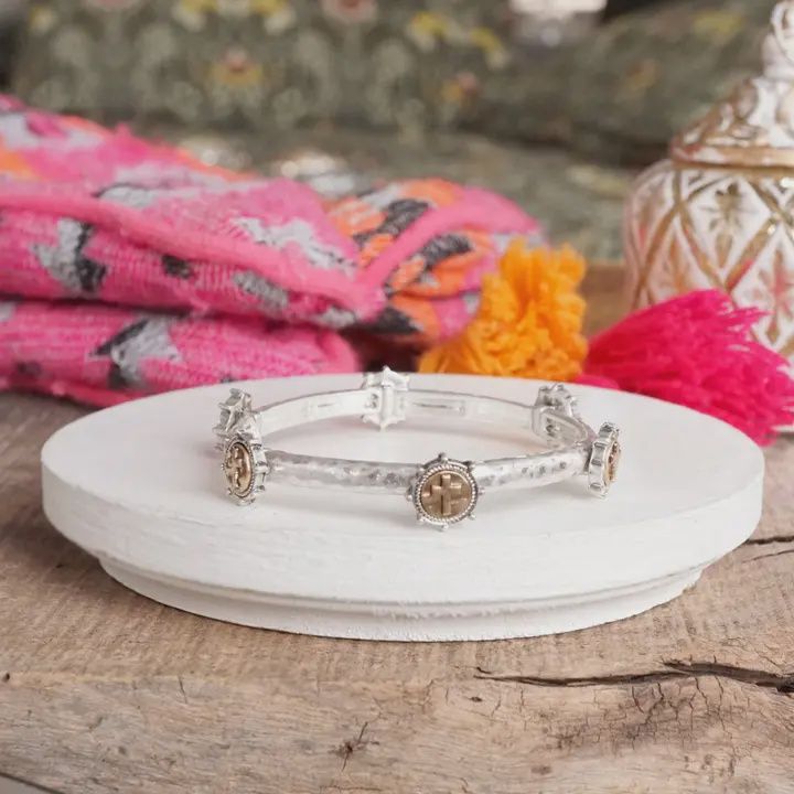 Cross Bangle Bracelet, Colour: Silver