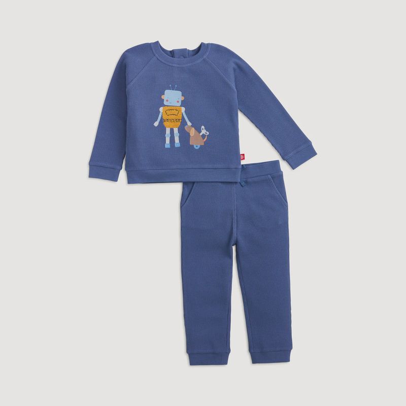 Blue Robot Waffle Knit Sweatsuit