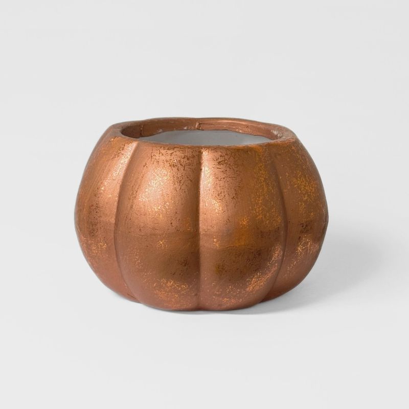 6&quot;D Metallic Copper Ceramic Pumpkin Planter