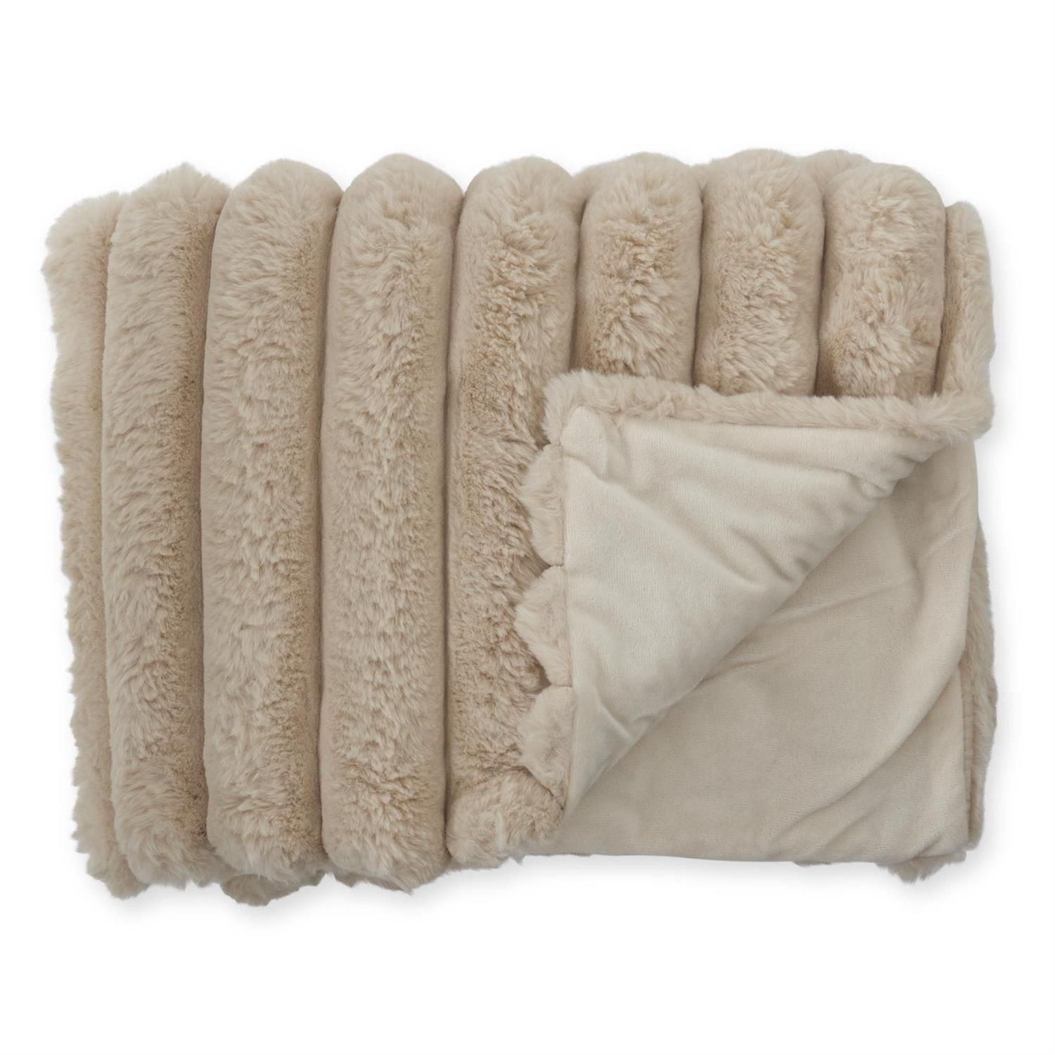 60&quot; Tan Vegan Fur Throw Blanket