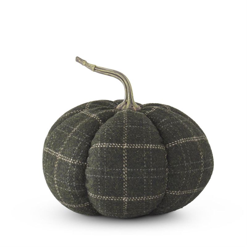 4.5&quot; Green &amp; Tan Plaid Pumpkin