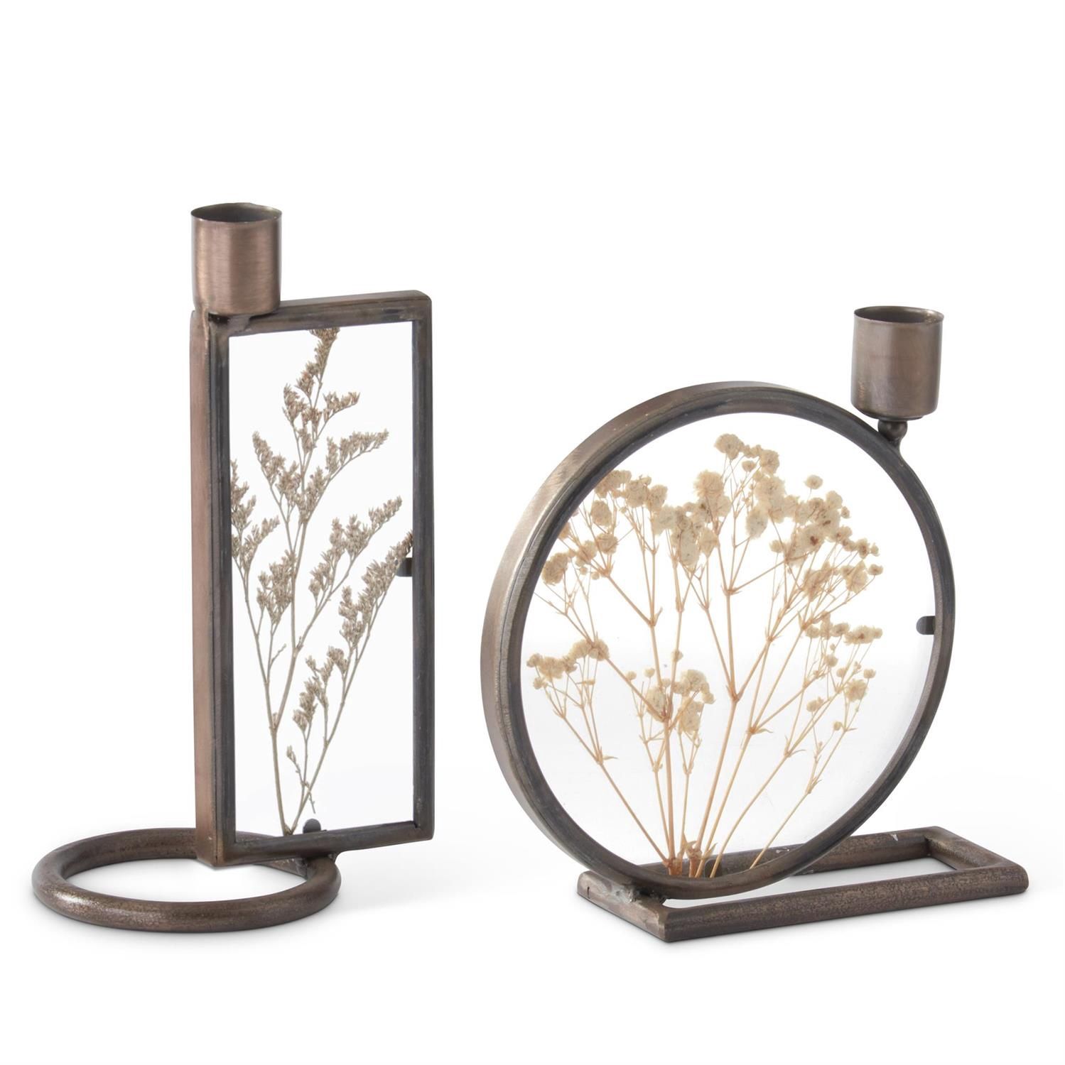 Dried Floral Display Taper Candle Holders