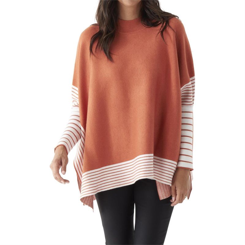 Rust Stripe Sleeve Poncho