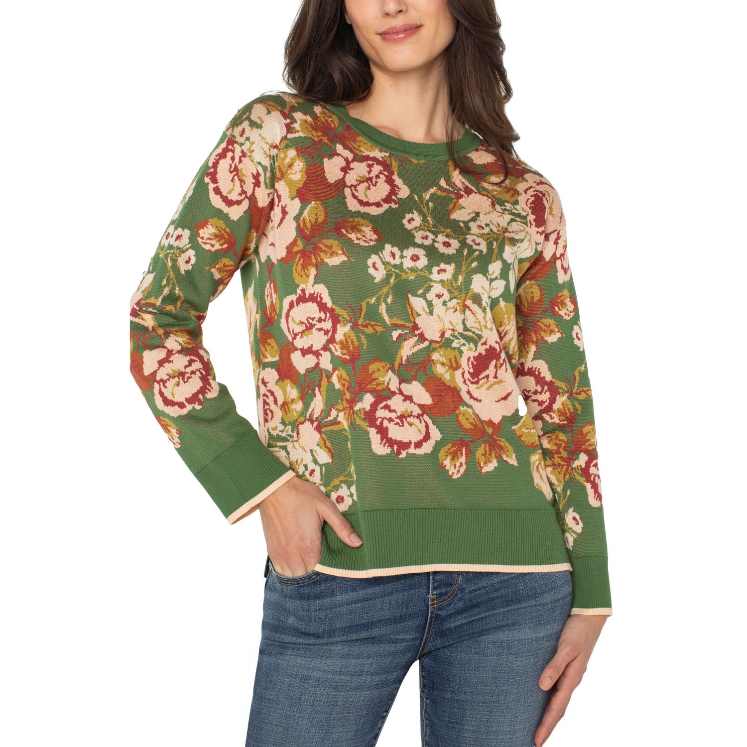 Liverpool Green Floral Crew Neck Sweater
