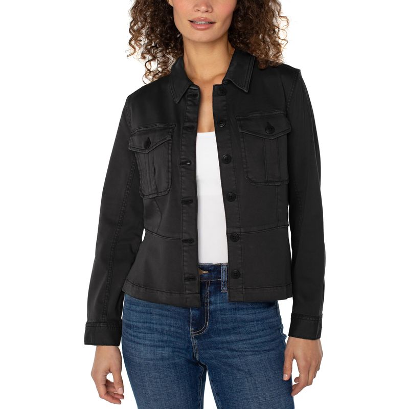 Liverpool Onyx Black Peplum Hem Trucker Jacket