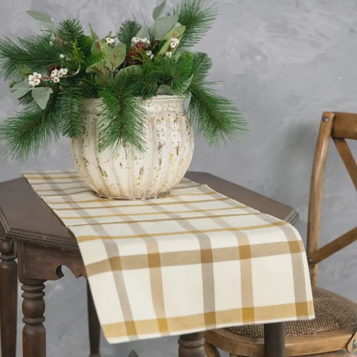 48&quot; Cream Plaid Table Runner