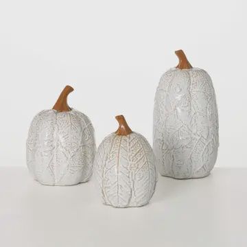 White Ceramic Leaf Patterned Pumpkin
