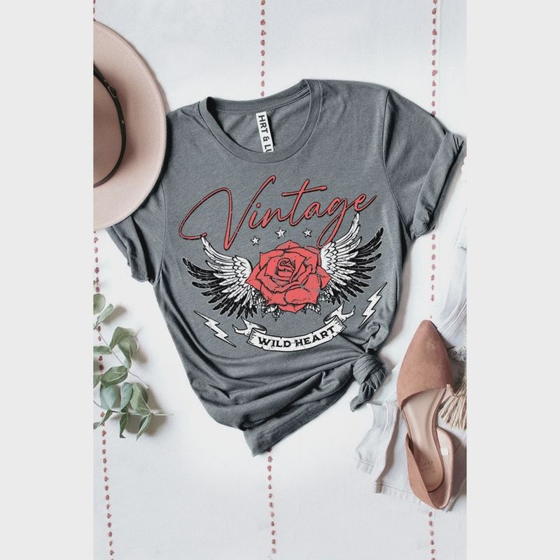 Heart &amp; Love Mineral Grey Vintage Wild Heart Graphic Tee