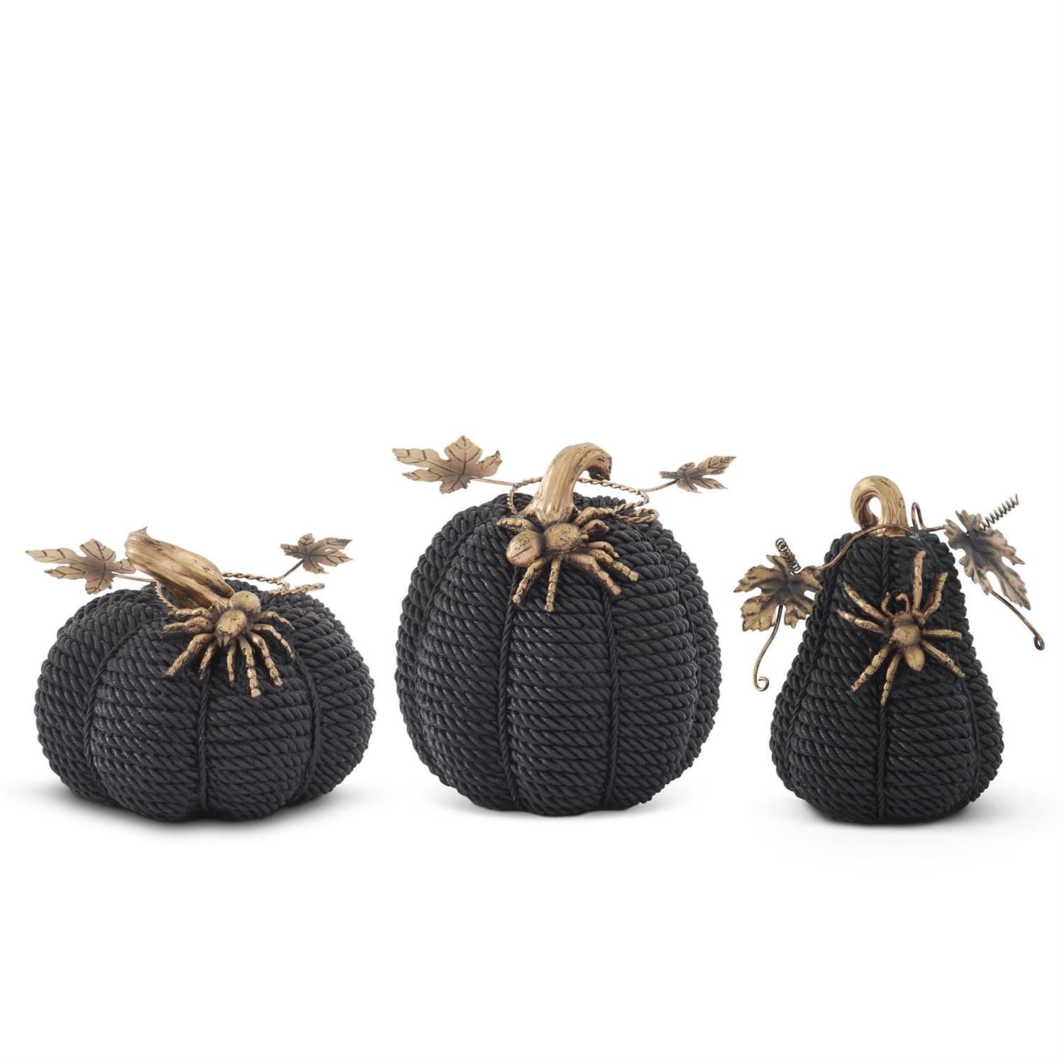 Black Resin Rope Pumpkins &amp; Spider