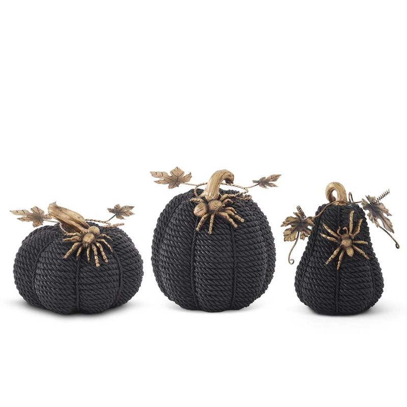 Black Resin Rope Pumpkins &amp; Spider