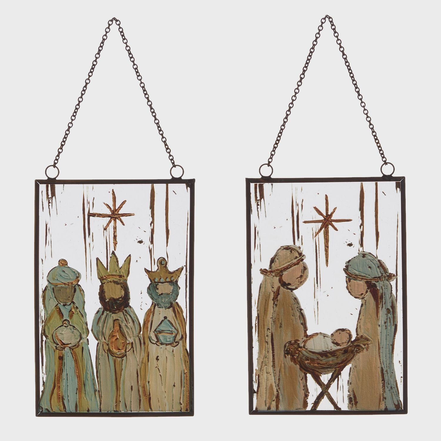 6&quot; Glass Rectangle Nativity Ornament