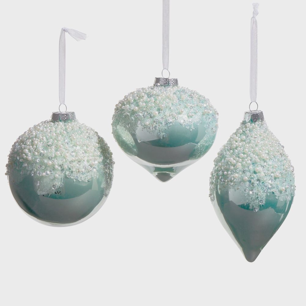 4&quot; Pearl Frosted Blue Ornaments