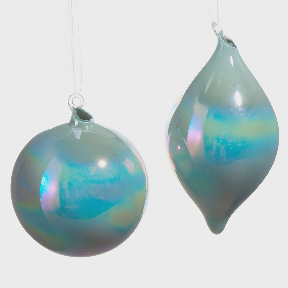 4&quot; Blue Iridescent Blown Glass Ornaments