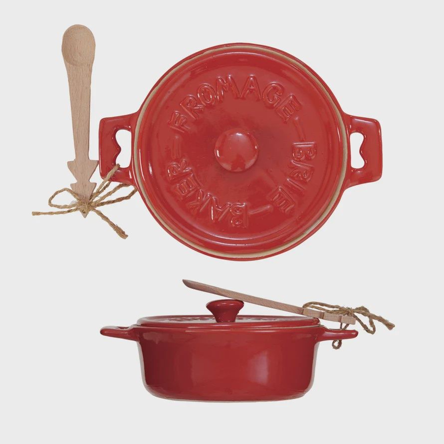 Red Stoneware Brie Baker