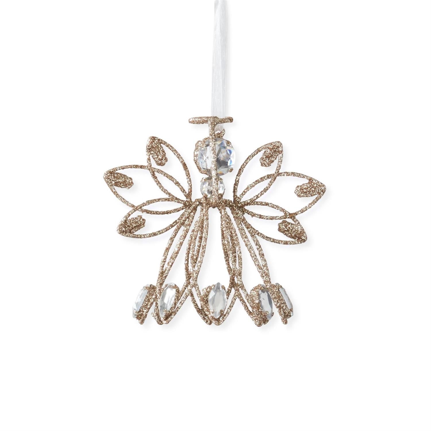 Champagne Glittered Wire Angel Rhinestone Ornament