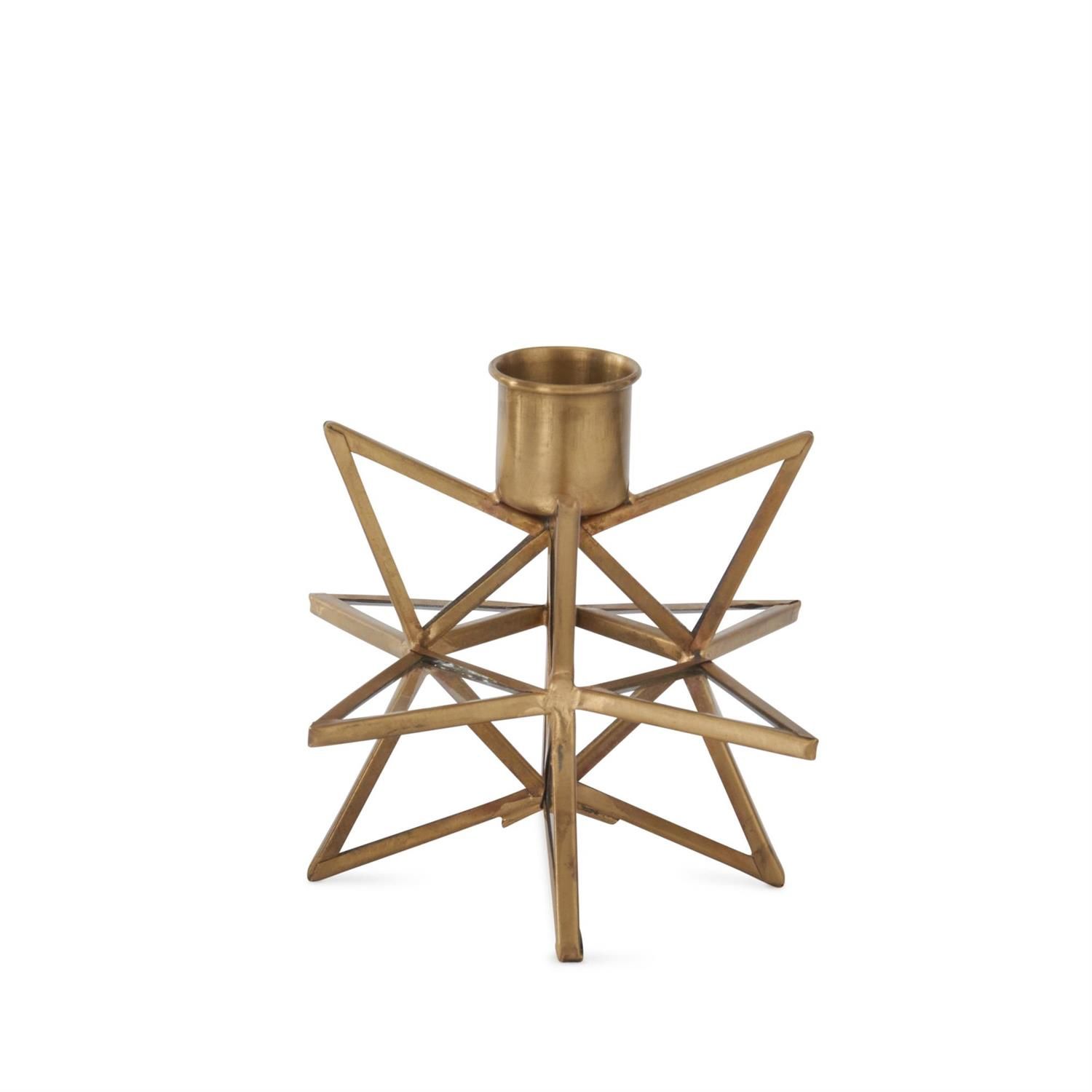 3 Dimensional Gold Metal &amp; Glass Star Taper Holder