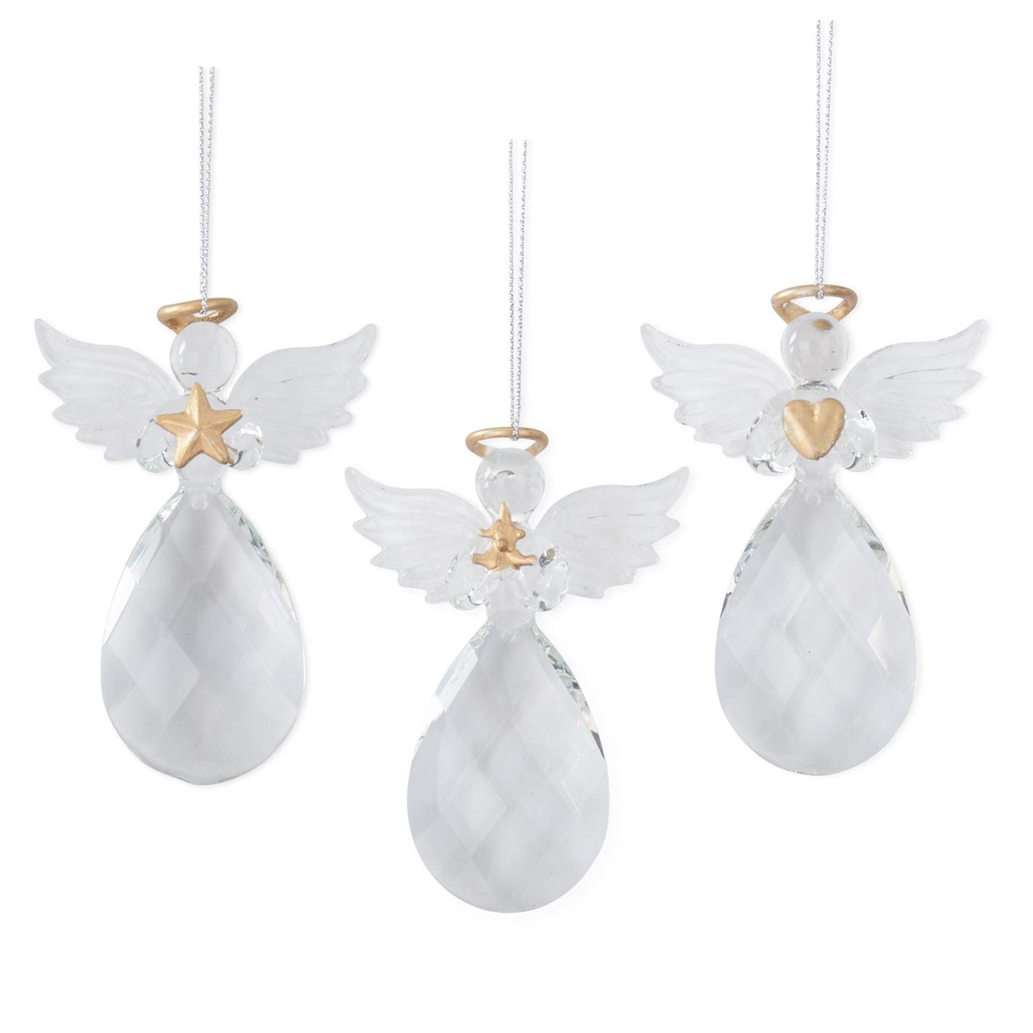 Clear Cut Glass Gold Angel Ornaments