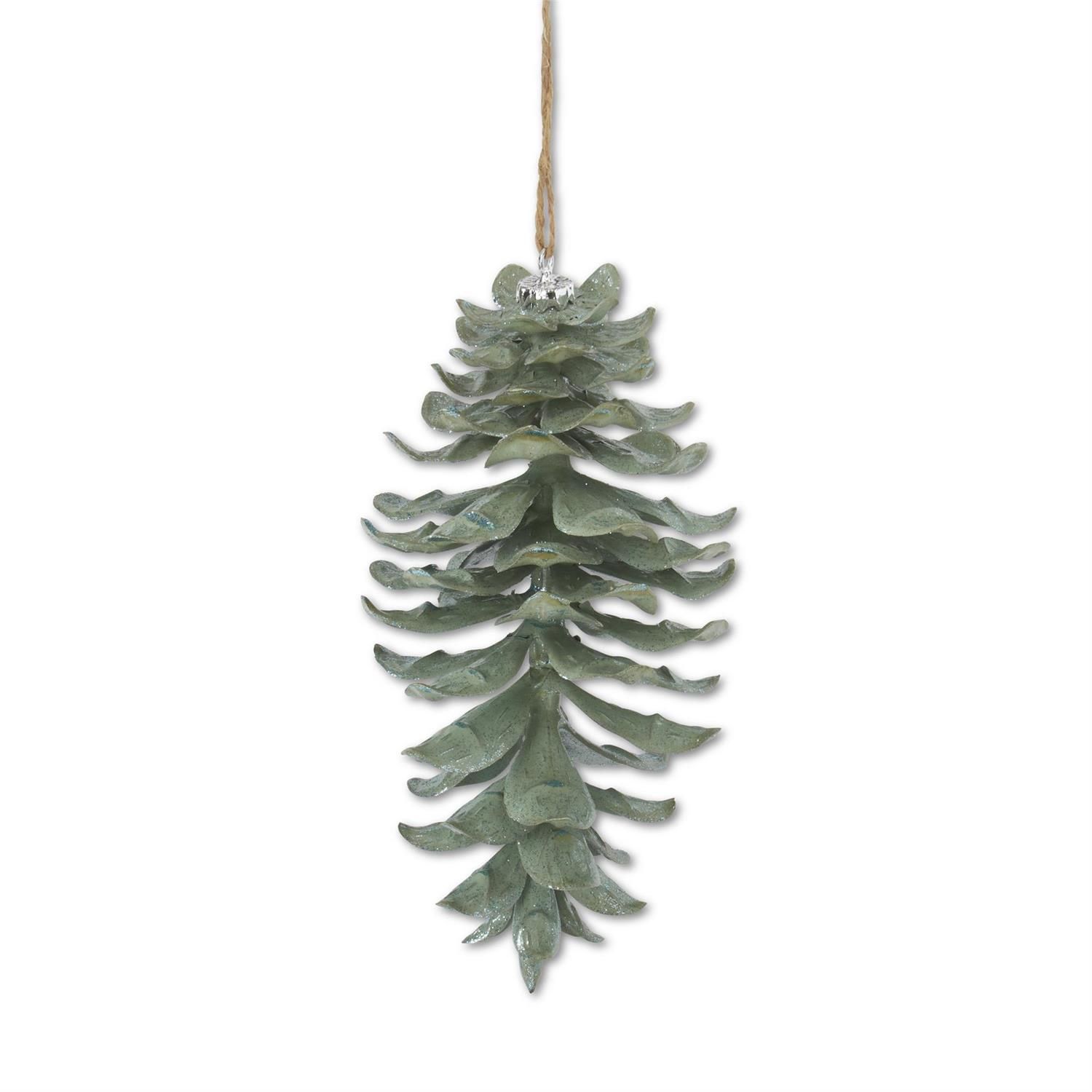 Sage Green Glittered Shatterproof Pinecone Ornament