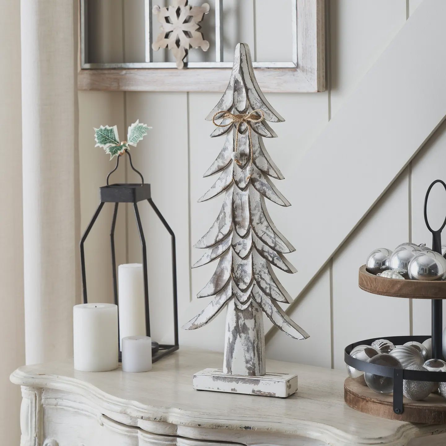Timber Tidings Distressed White Wooden Tree