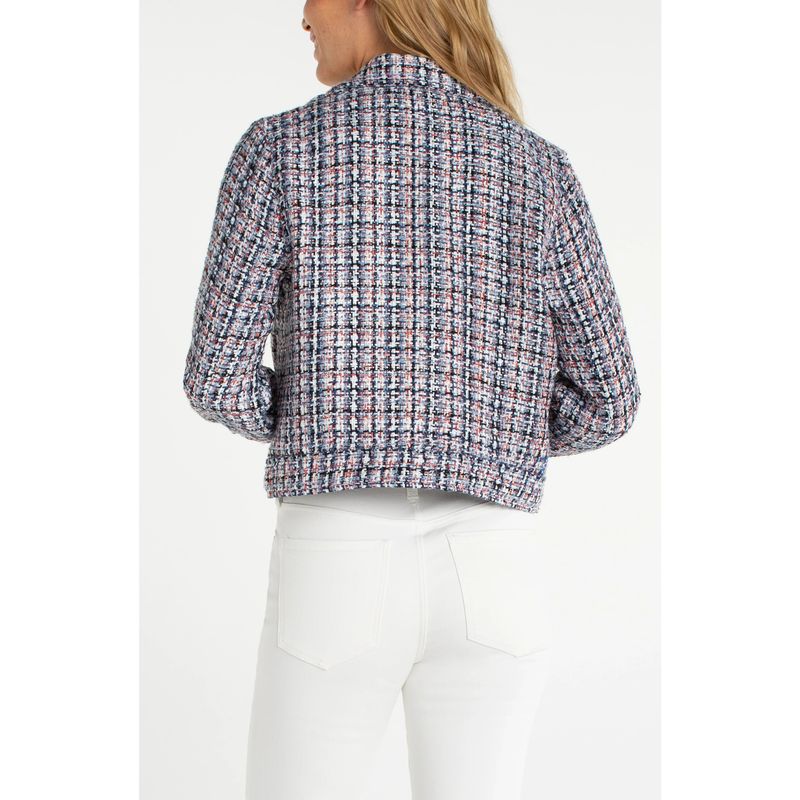 Liverpool Multi Color Plaid Boucle Button Front Jacket
